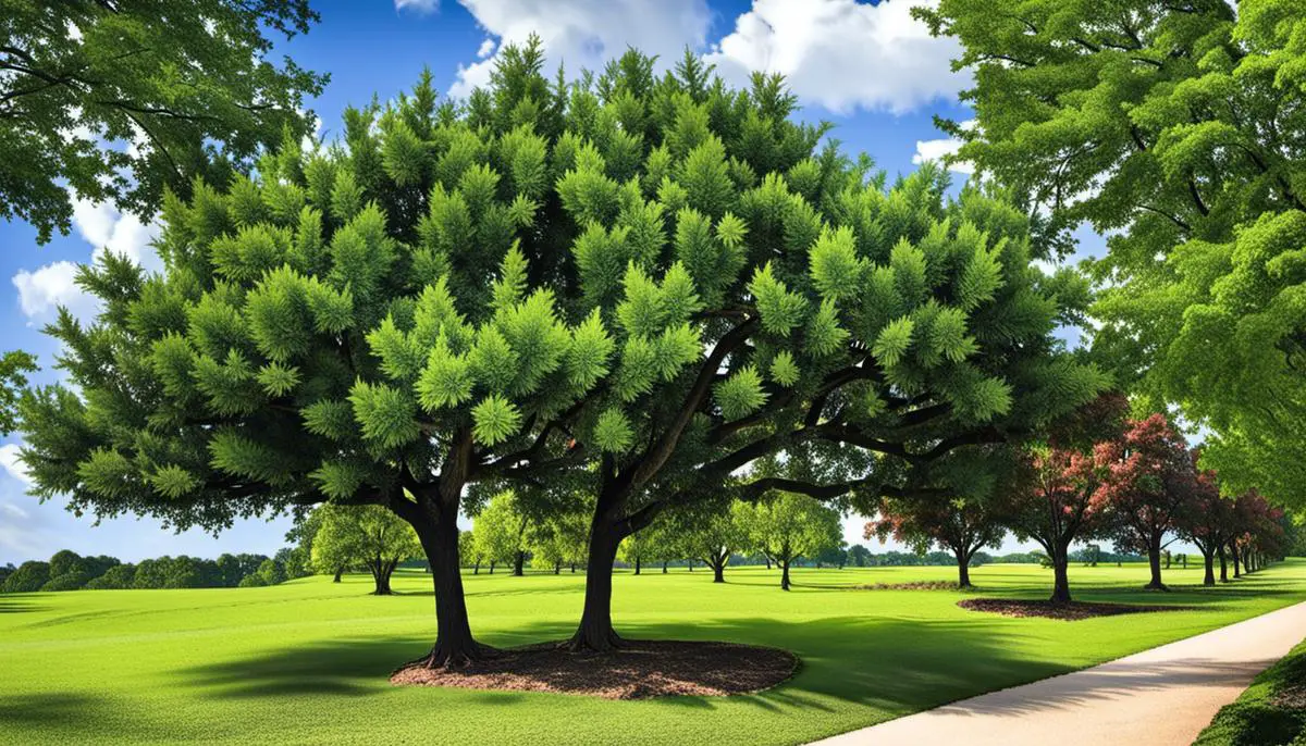 Different varieties of fast-growing trees suitable for the Texas climate.